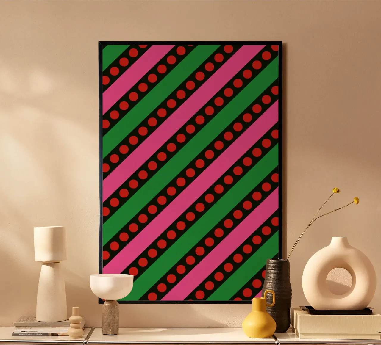 Stripes And Bubbles poster con telaio in legno da Bo Lundberg