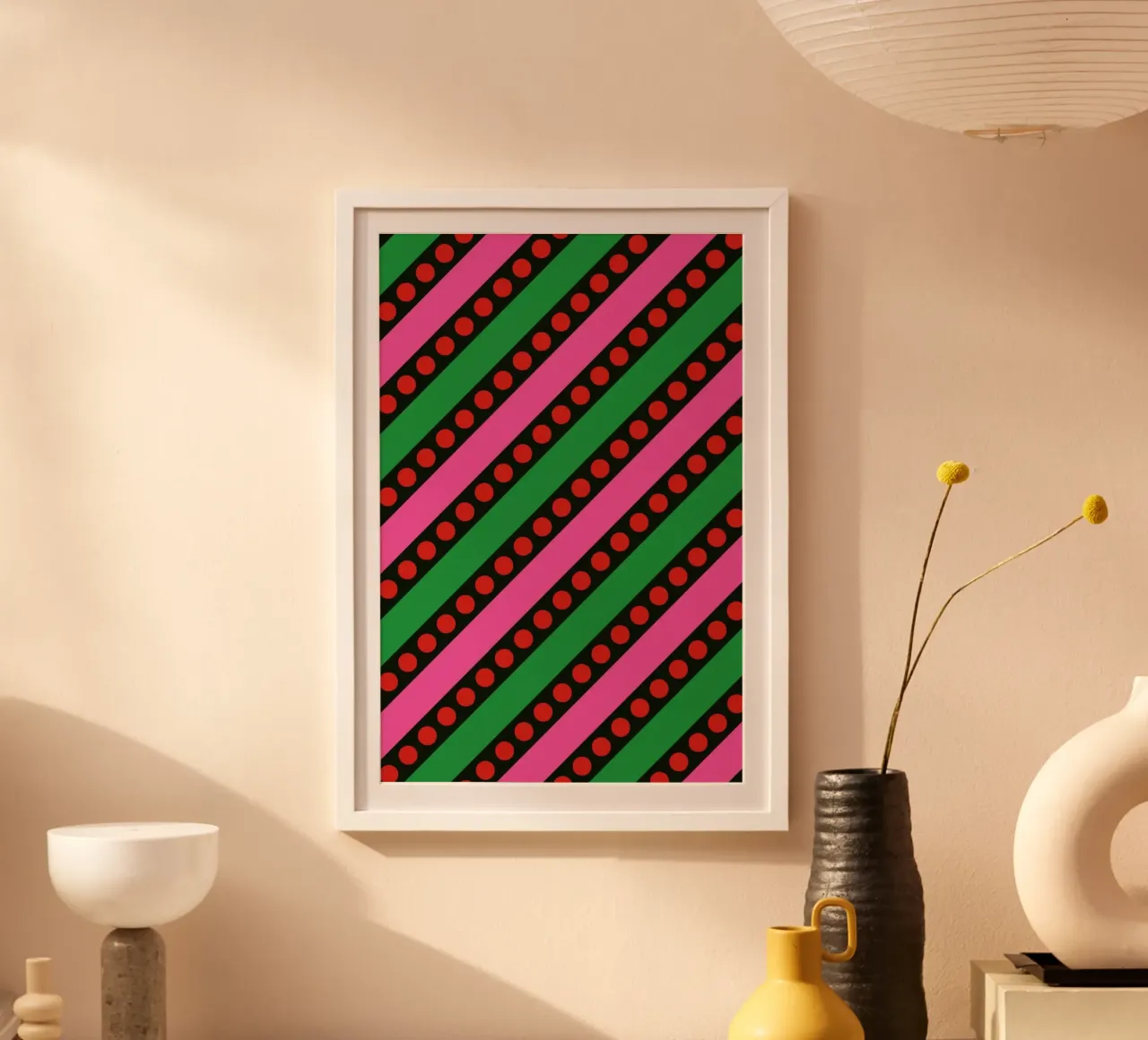 Stripes And Bubbles poster con telaio in legno da Bo Lundberg
