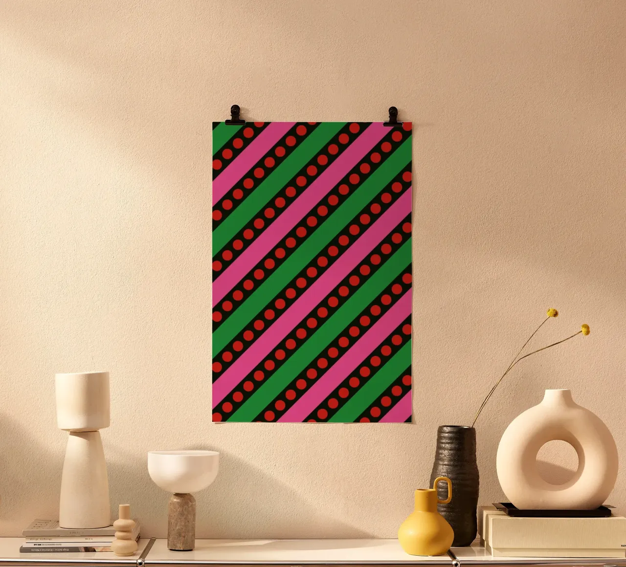Stripes And Bubbles poster con telaio in legno da Bo Lundberg