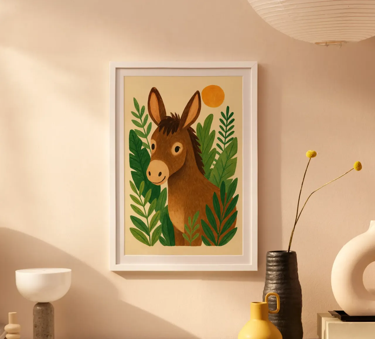 Asino amichevole poster con telaio in legno da Studio M