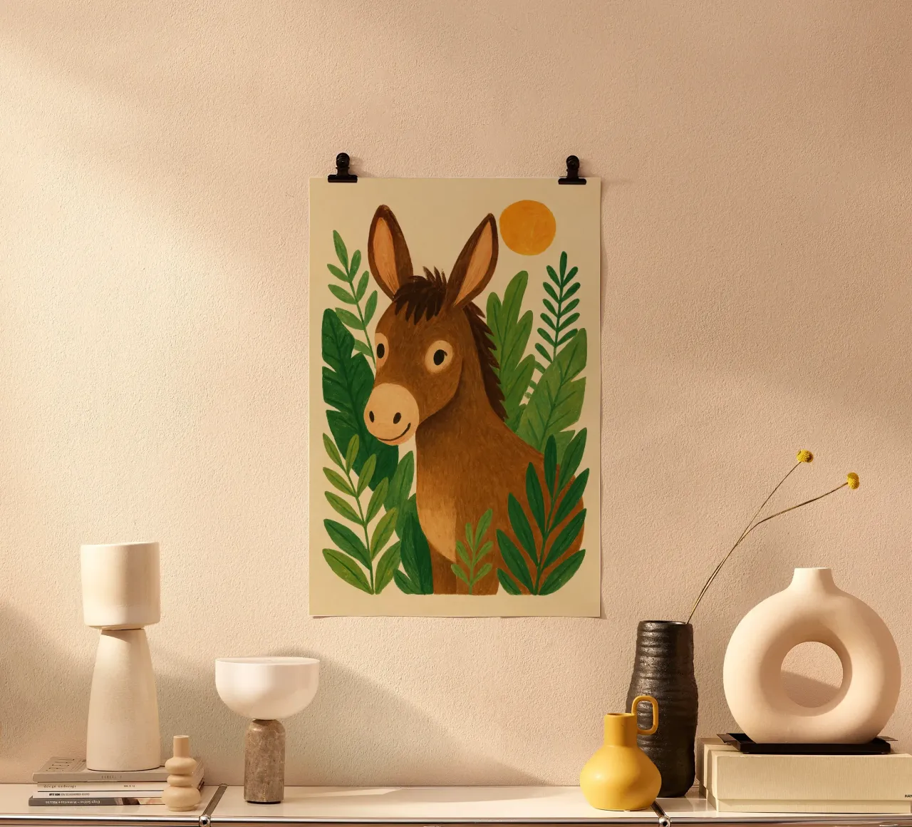 Asino amichevole poster con telaio in legno da Studio M