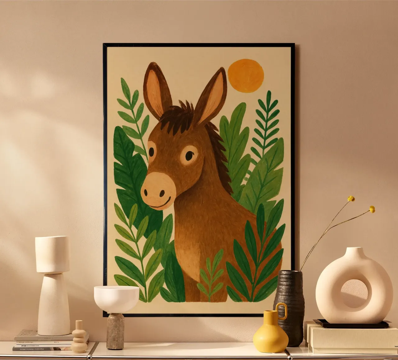 Asino amichevole poster con telaio in legno da Studio M