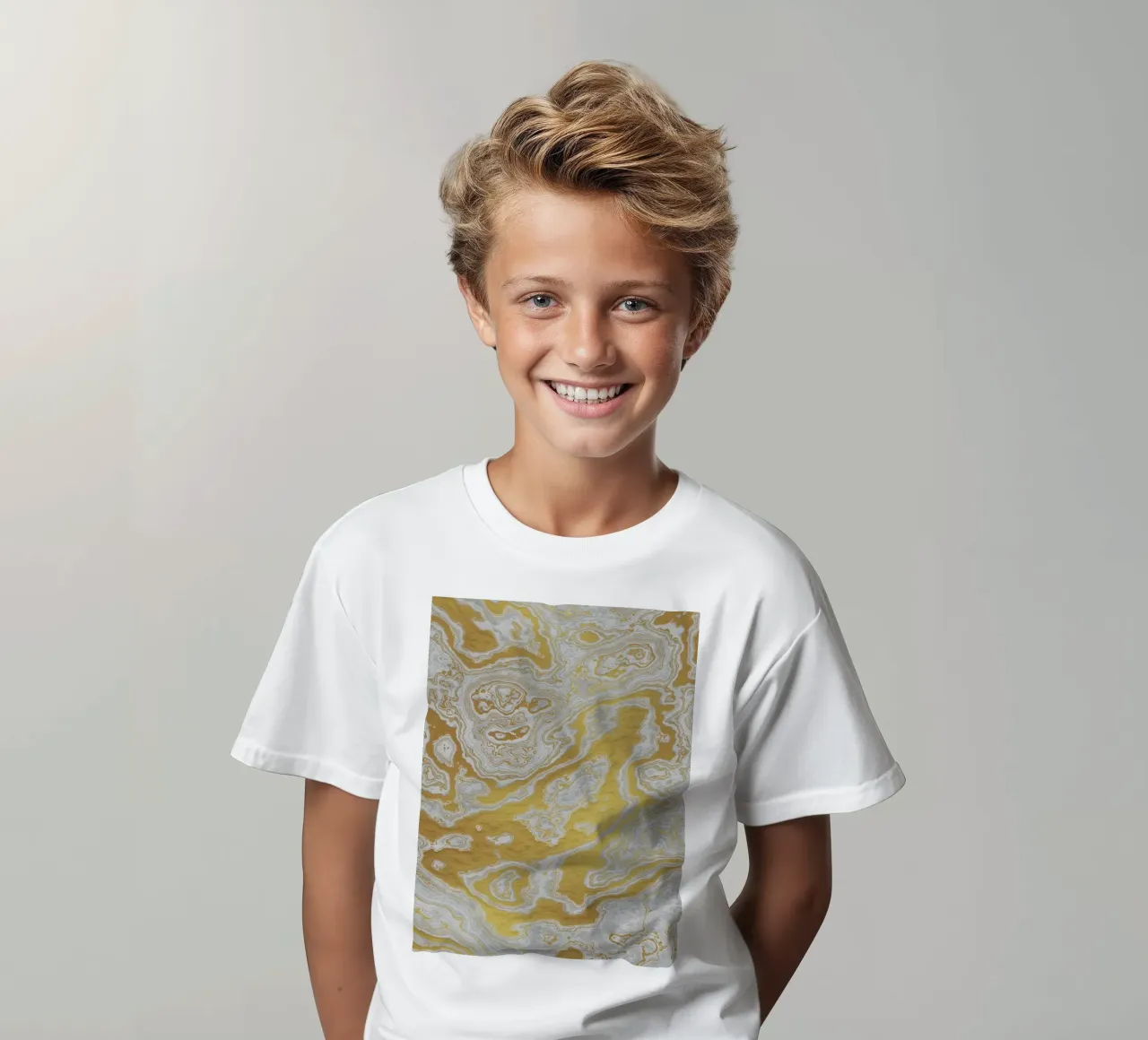 Calcatta Oro White and Gold Marble Texture II kids t-shirt by amini54
