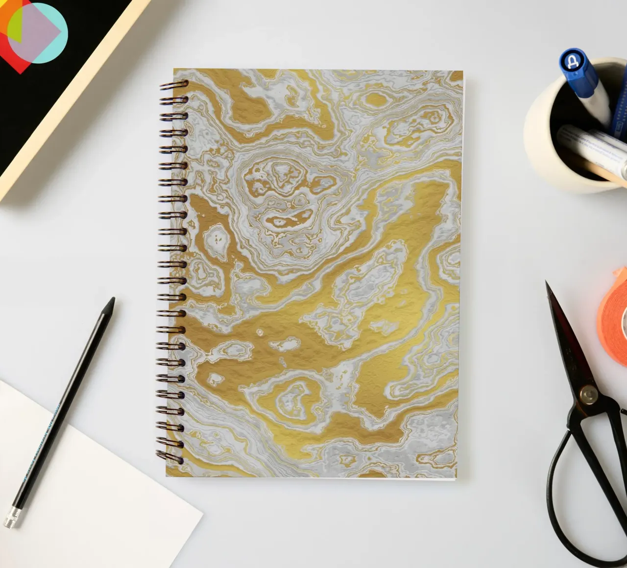 Calcatta Oro White and Gold Marble Texture II spiral notebook by amini54