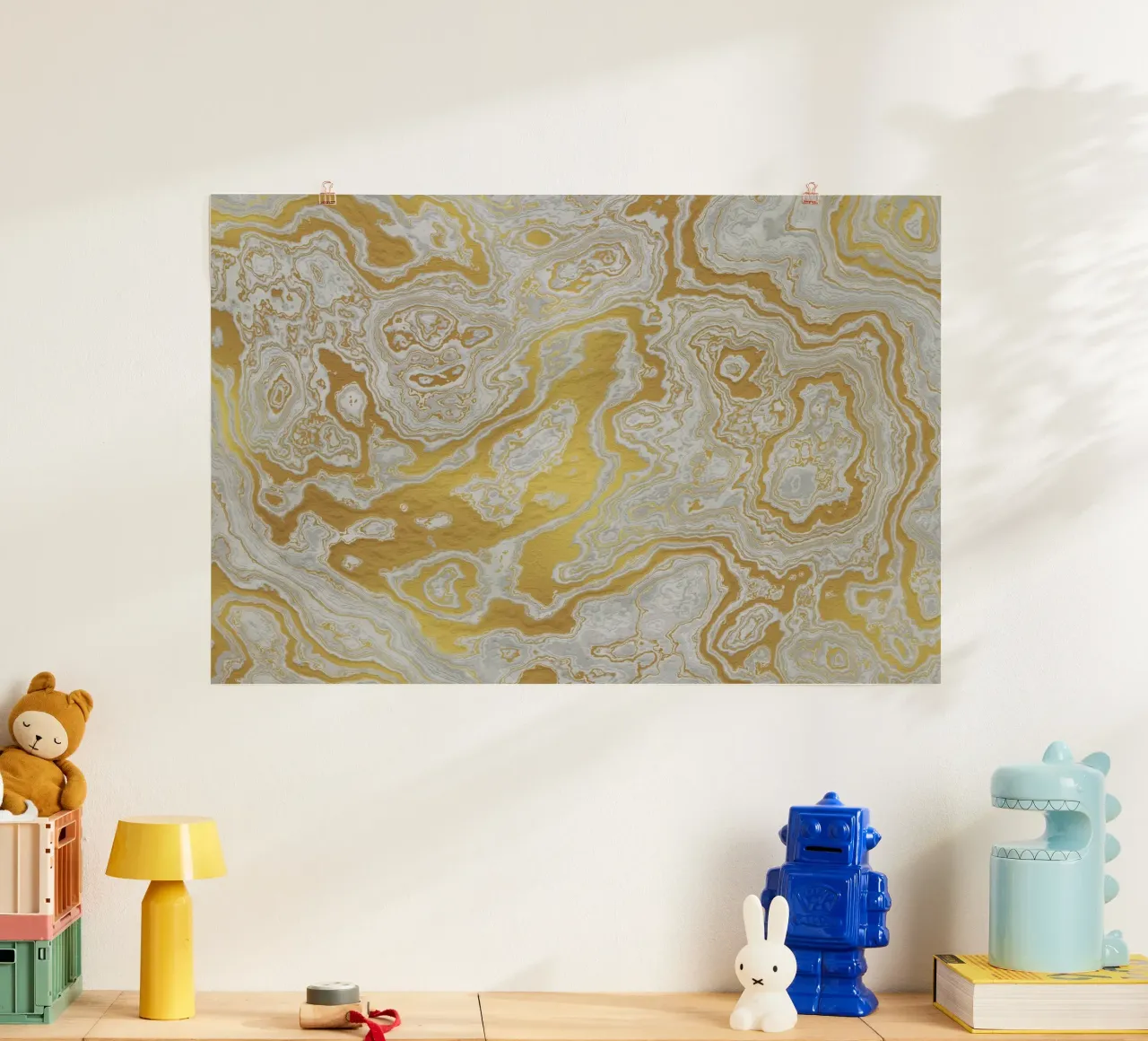 Calcatta Oro White and Gold Marble Texture II poster da amini54