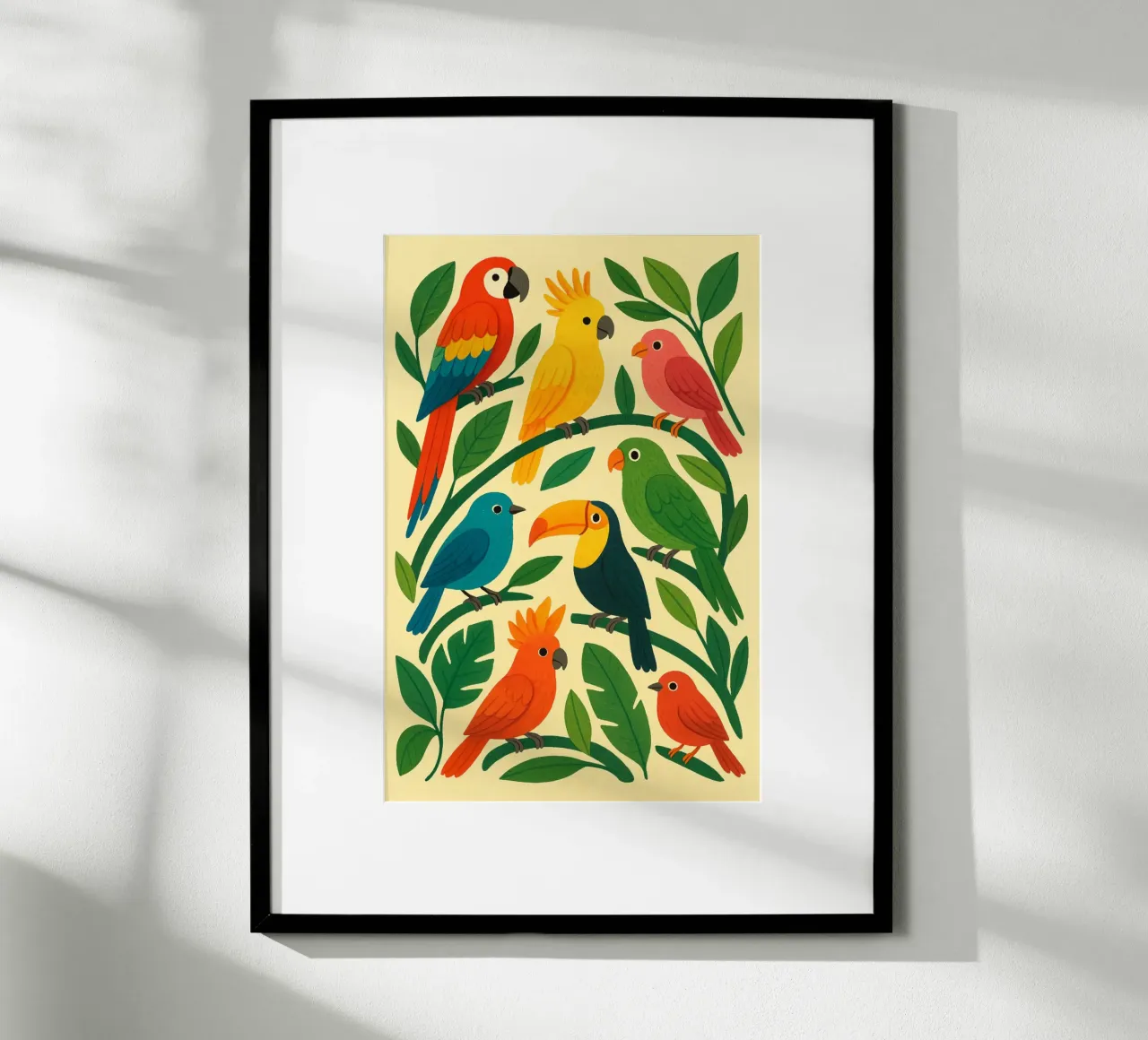 Uccelli della giungla poster con telaio in alluminio da Studio M