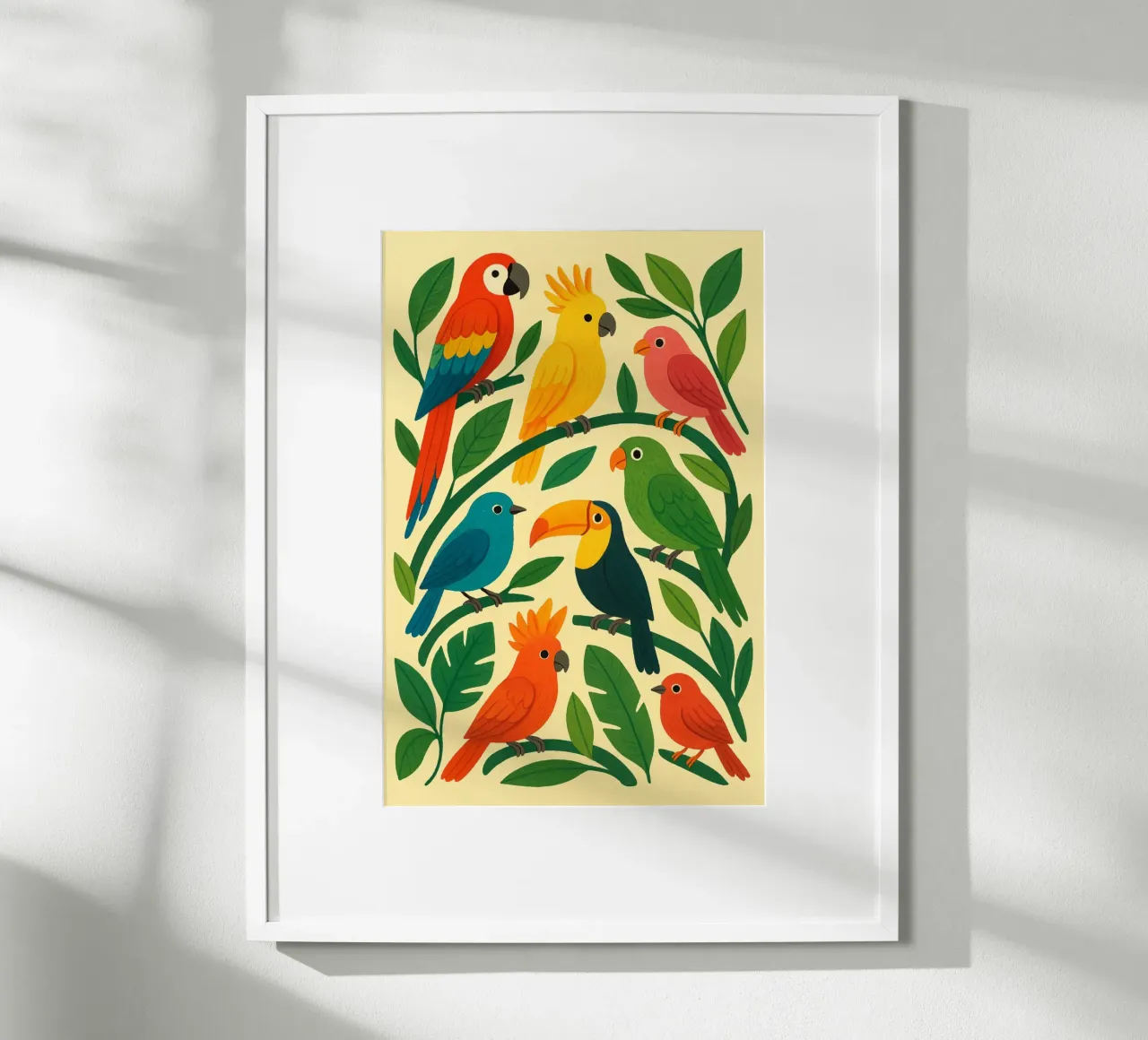 Uccelli della giungla poster con telaio in alluminio da Studio M