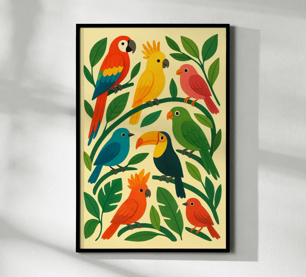 Uccelli della giungla poster con telaio in alluminio da Studio M
