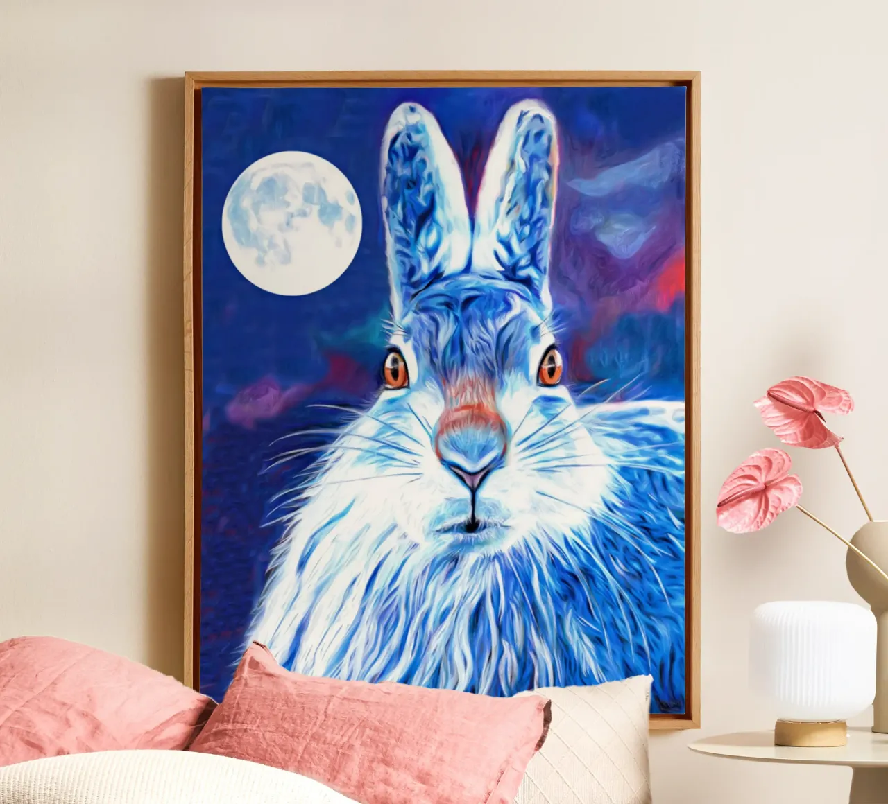 Jonge sneeuwhaas canvas met Baklijst van goddess art