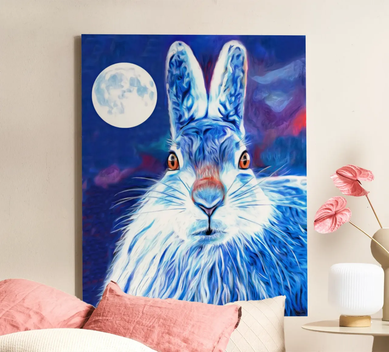 Jonge sneeuwhaas canvas met Baklijst van goddess art