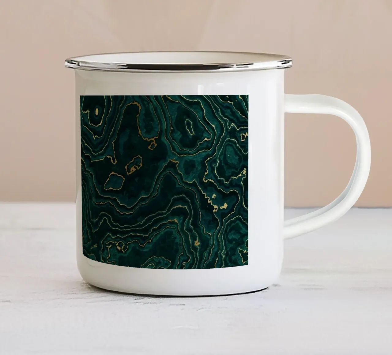 Texture marmo verde acqua e oro I tazza in smalto da amini54