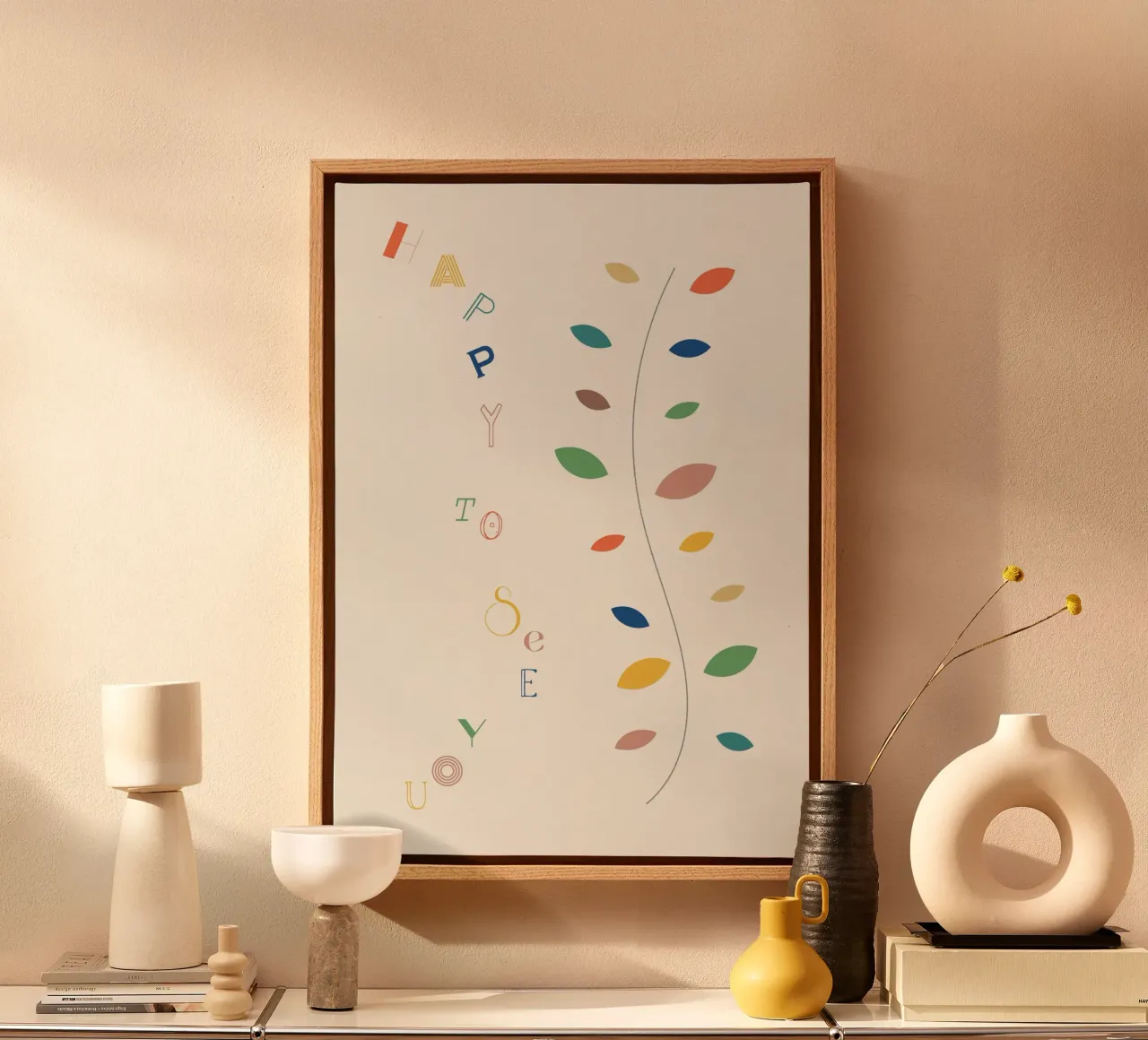 HAPPY TO SEE YOU tela con Cornice a cassetta da natural neutral