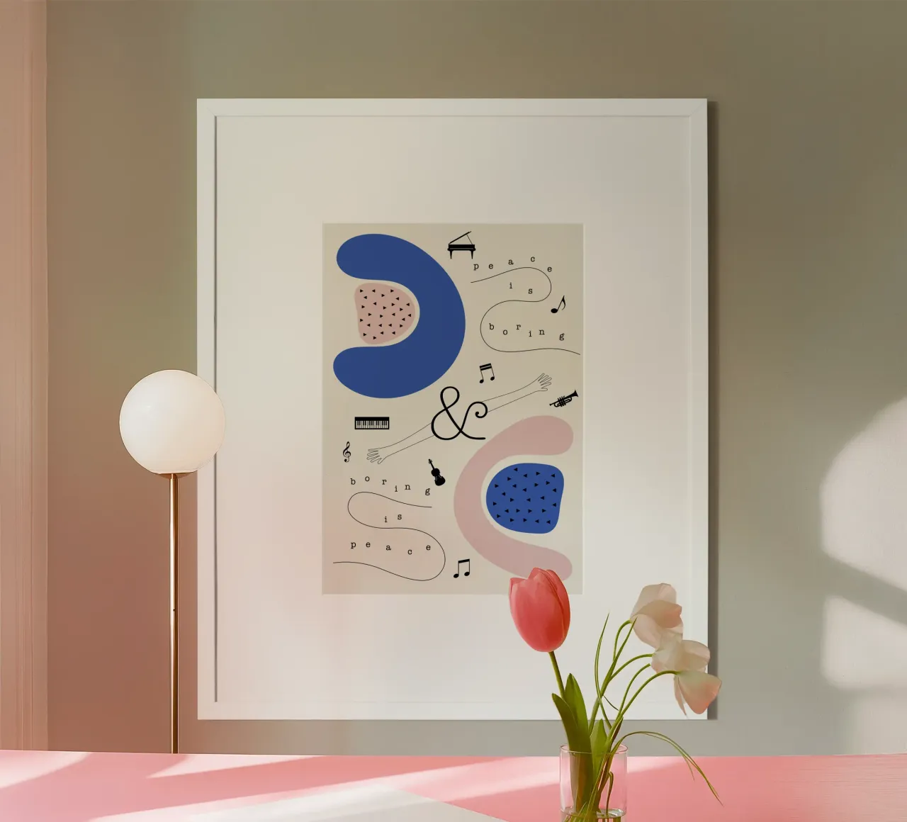 peace is boring, boring is peace poster con telaio in legno da natural neutral