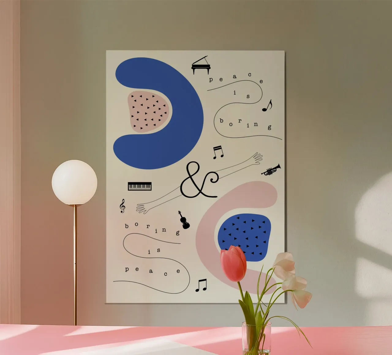 peace is boring, boring is peace poster con telaio in legno da natural neutral