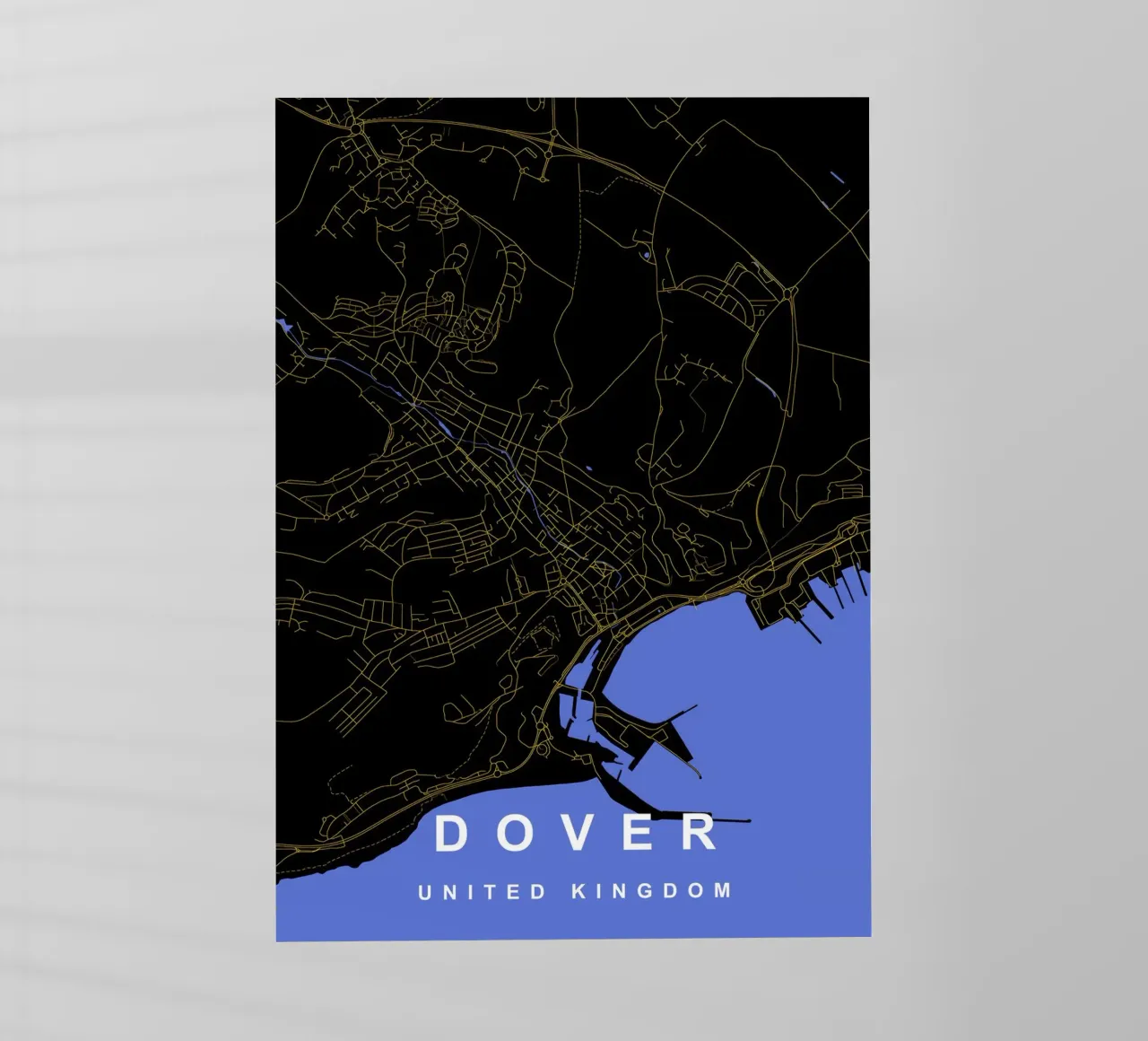 Mappa della città di Dover Regno Unito nero e oro pellicola backlit da Cartographers Library
