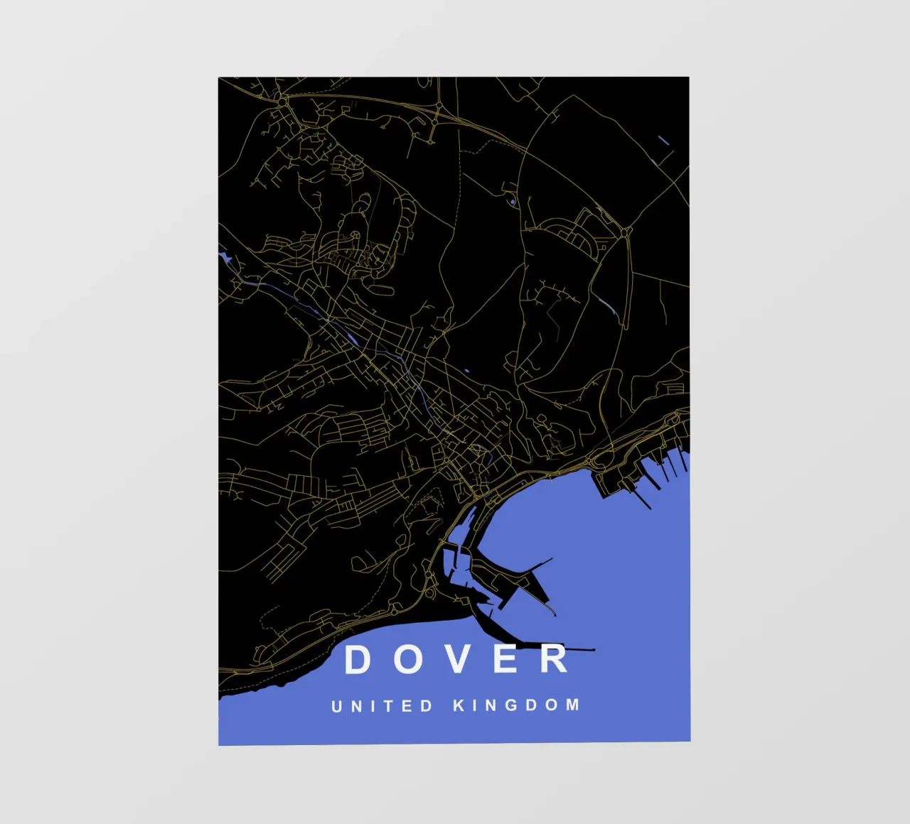 Mappa della città di Dover Regno Unito nero e oro pellicola backlit da Cartographers Library
