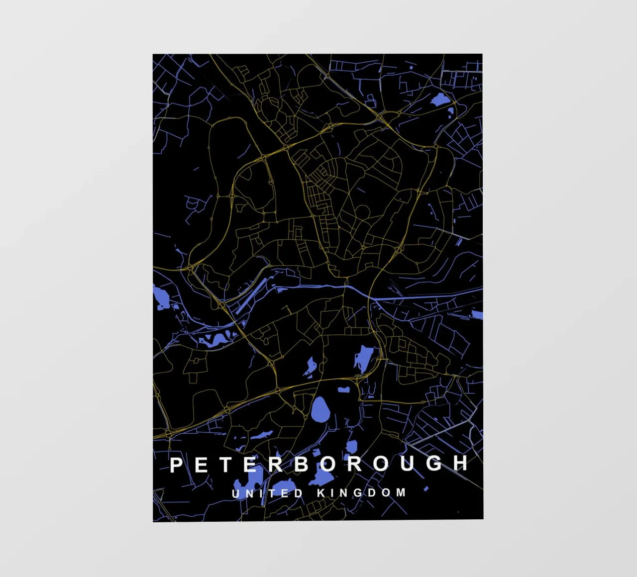 Peterborough - Mappa della città del Regno Unito - Nero e oro pellicola backlit da Cartographers Library