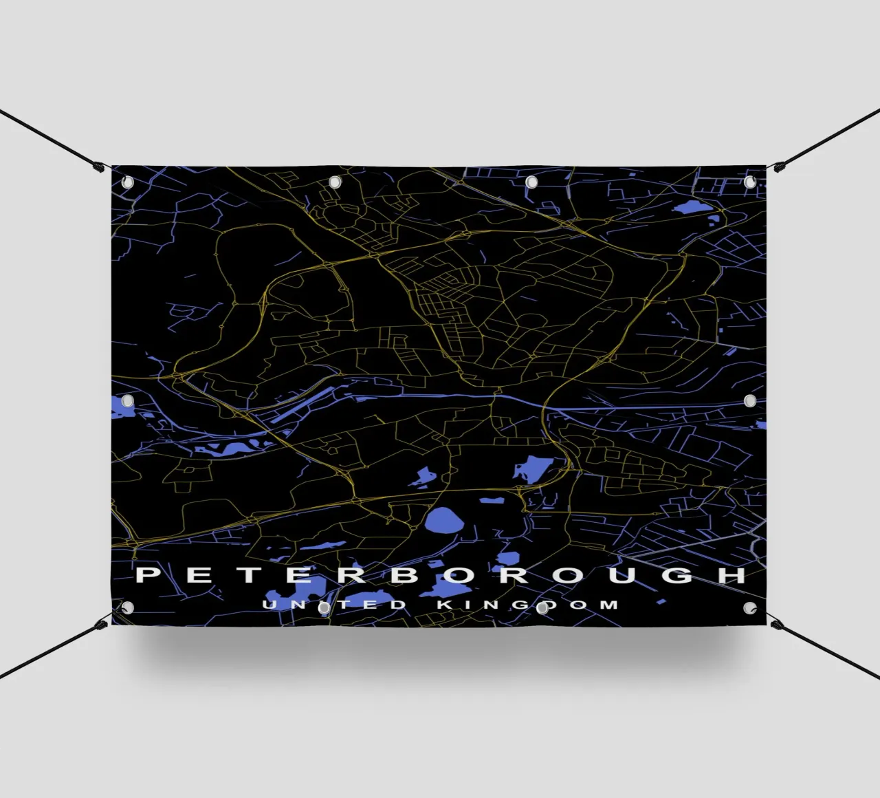 Peterborough - Mappa della città del Regno Unito - Nero e oro telo in pvc da Cartographers Library