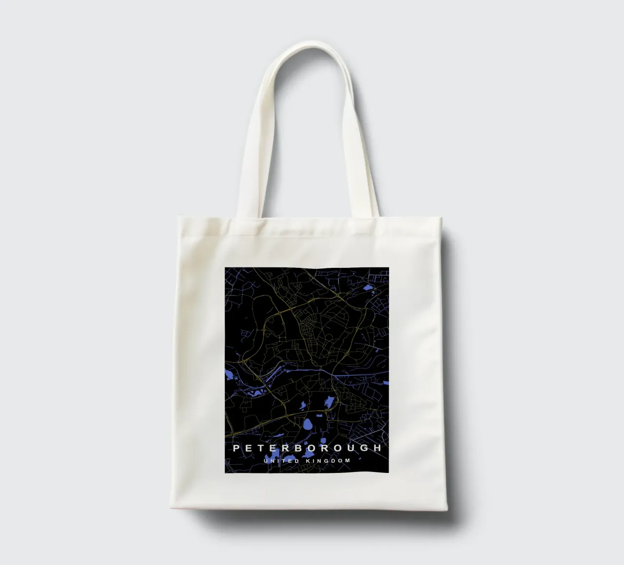 Peterborough - Mappa della città del Regno Unito - Nero e oro borsa in juta da Cartographers Library