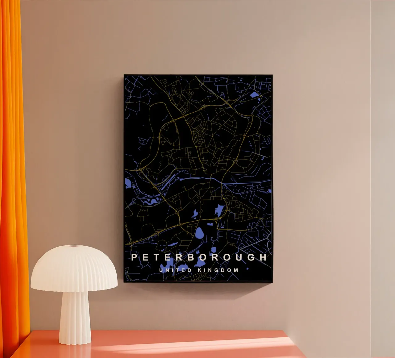Peterborough - Mappa della città del Regno Unito - Nero e oro plexiglass da Cartographers Library