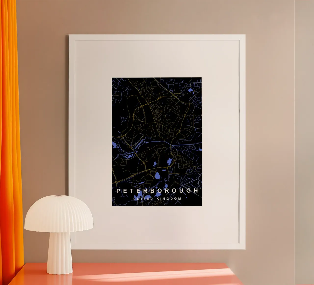 Peterborough - Mappa della città del Regno Unito - Nero e oro carta hahnemühle da Cartographers Library