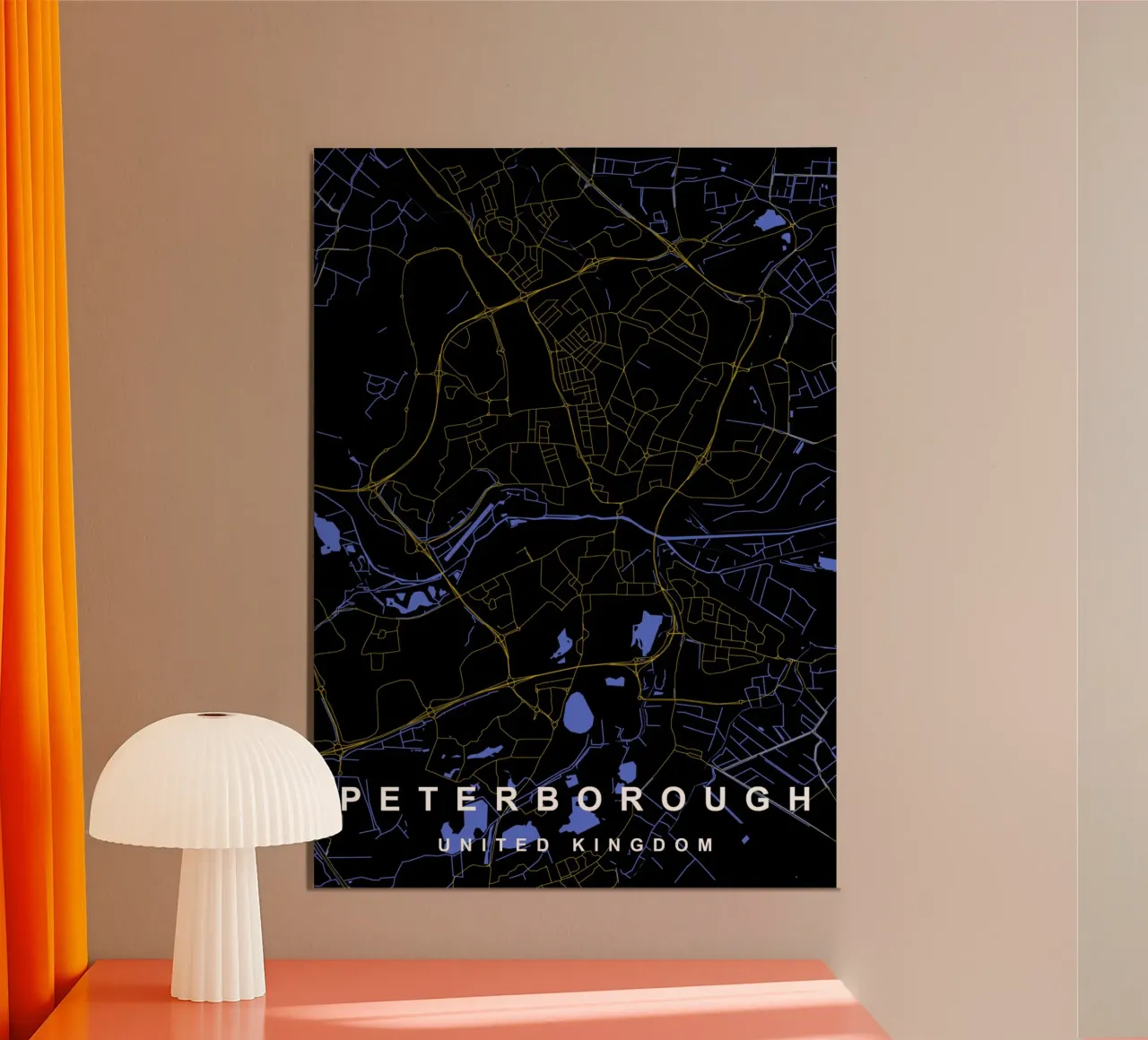 Peterborough - Mappa della città del Regno Unito - Nero e oro carta hahnemühle da Cartographers Library