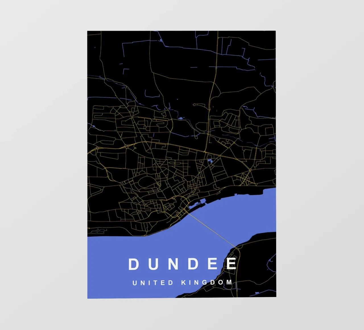 Mappa della città di Dundee Regno Unito nero e oro pellicola backlit da Cartographers Library