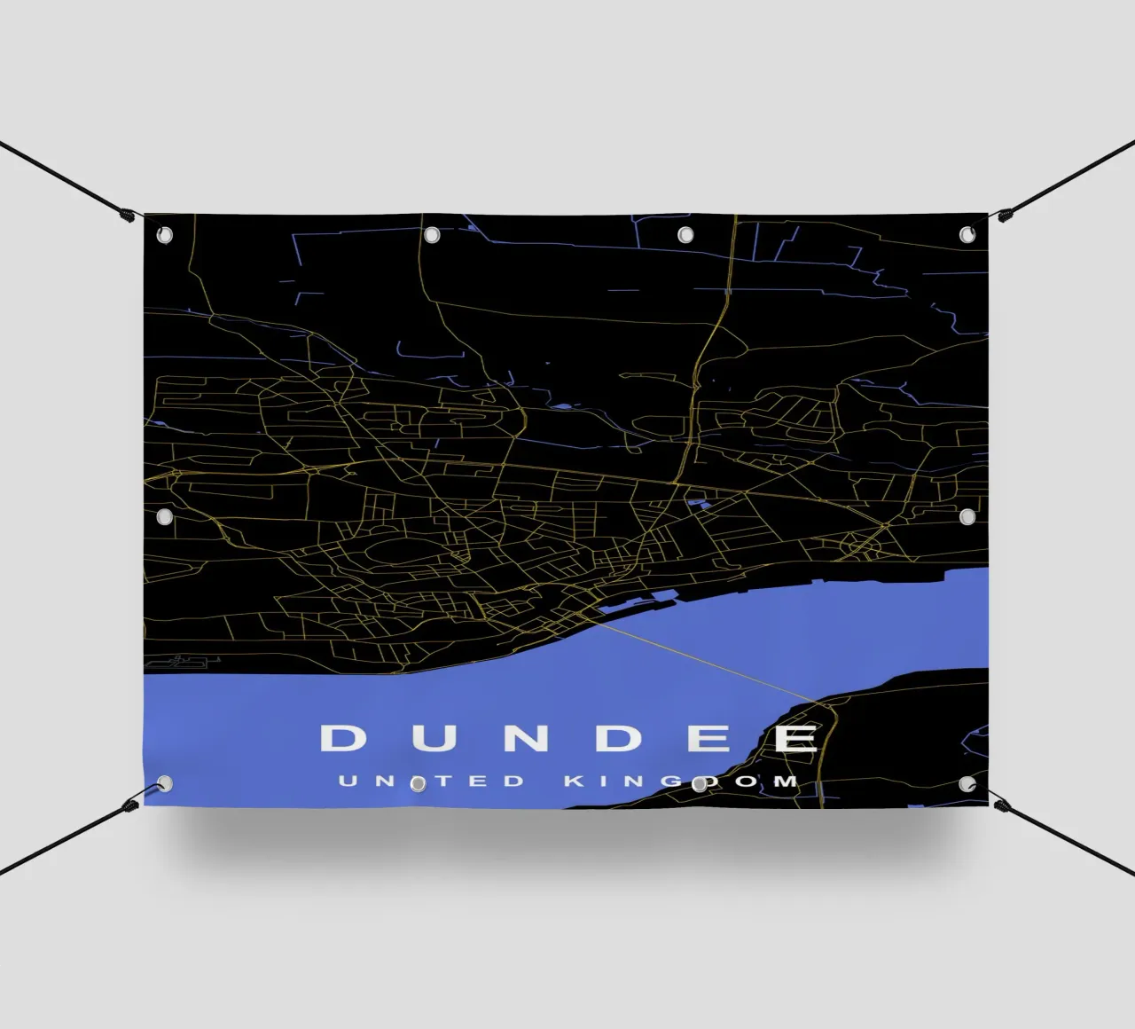 Mappa della città di Dundee Regno Unito nero e oro telo in pvc da Cartographers Library