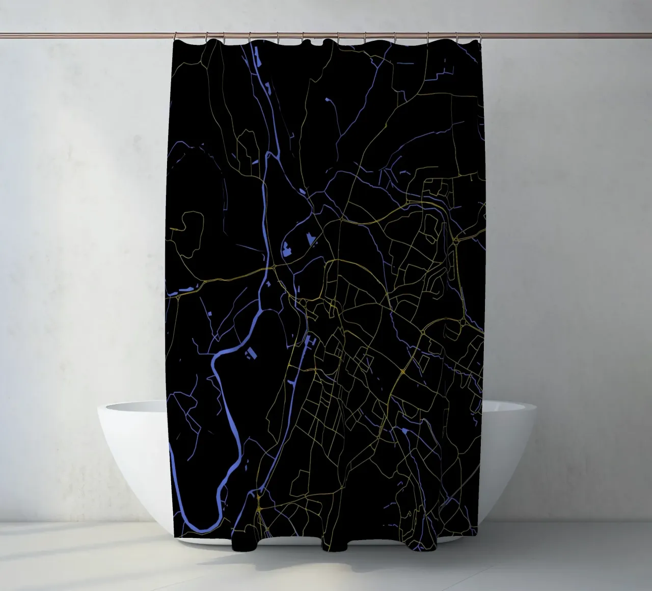 Mappa della città di Gloucester Regno Unito nero e oro tenda da doccia da Cartographers Library