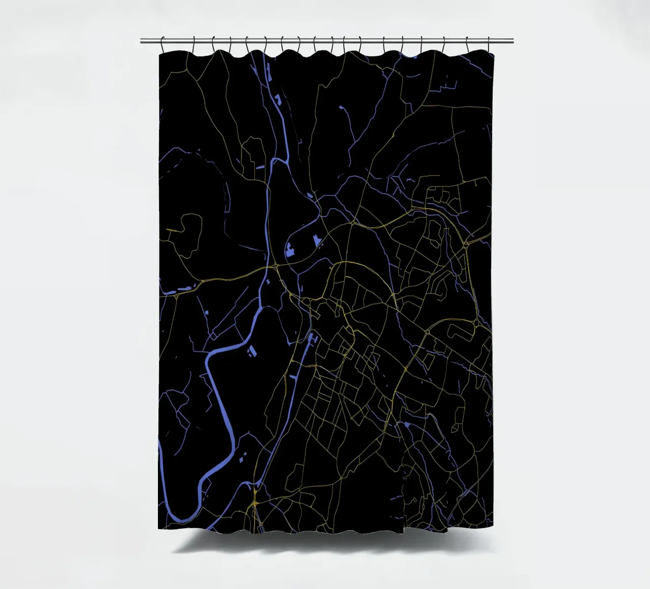 Mappa della città di Gloucester Regno Unito nero e oro tenda da doccia da Cartographers Library