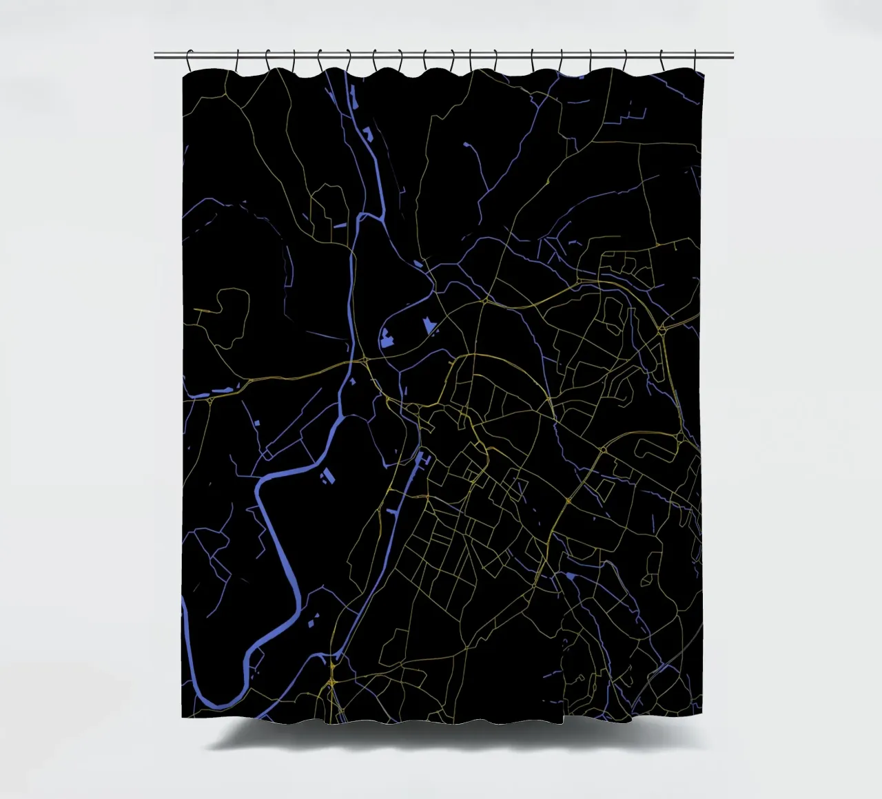 Mappa della città di Gloucester Regno Unito nero e oro tenda da doccia da Cartographers Library