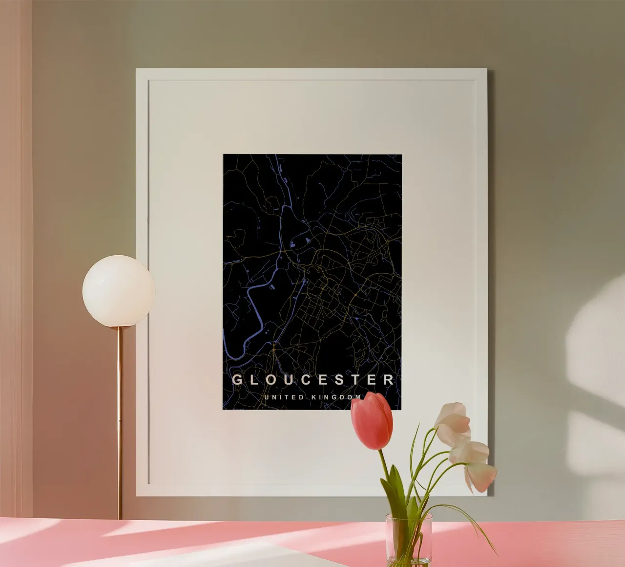 Mappa della città di Gloucester Regno Unito nero e oro carta hahnemühle da Cartographers Library
