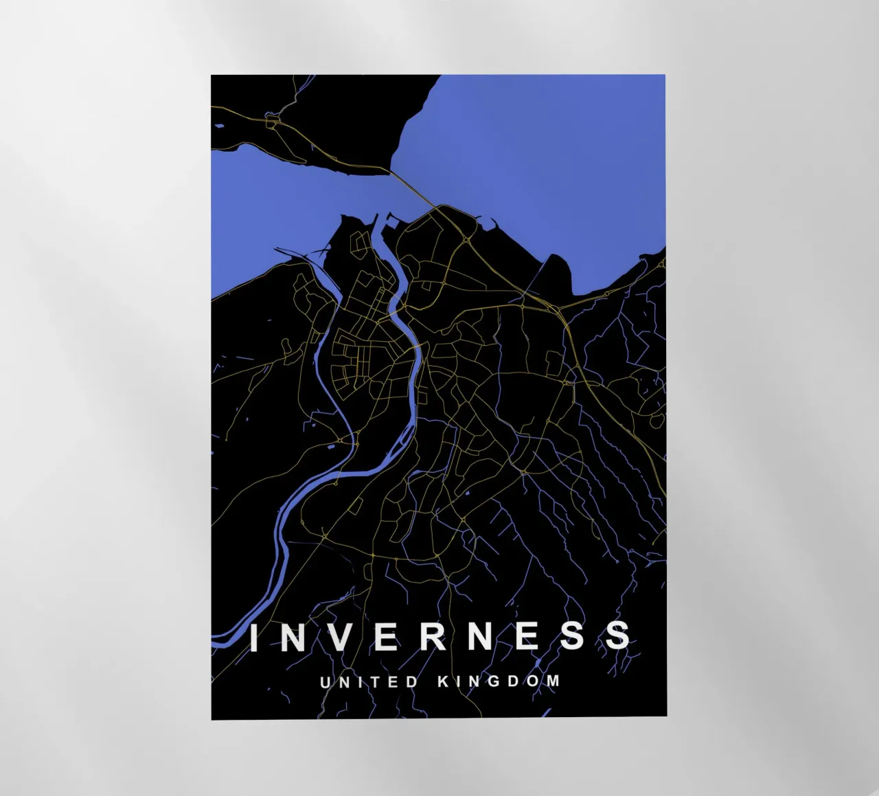 Mappa della città di Inverness Regno Unito nero e oro pellicola backlit da Cartographers Library