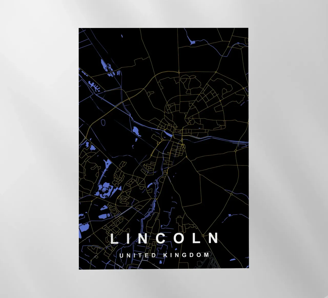 Mappa della città di Lincoln Regno Unito nero e oro pellicola backlit da Cartographers Library