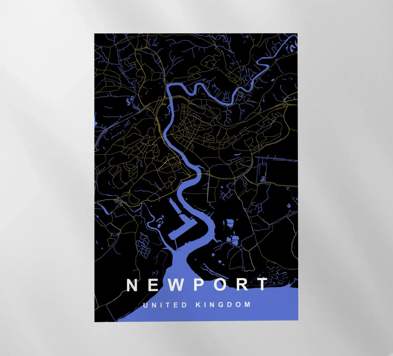 Mappa della città di Newport Regno Unito nero e oro pellicola backlit da Cartographers Library