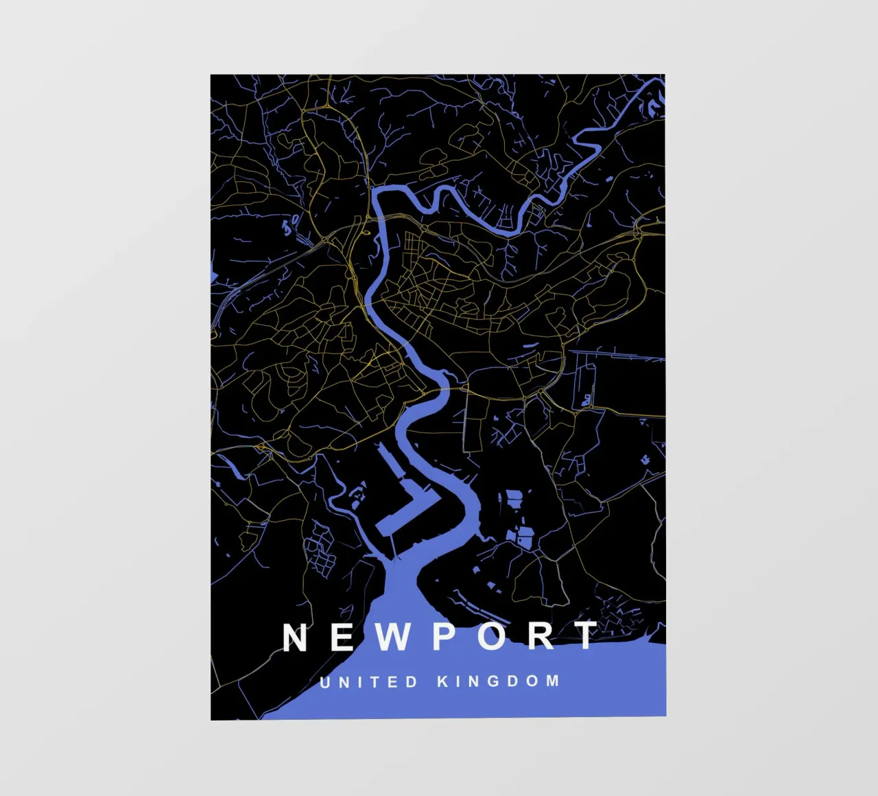 Mappa della città di Newport Regno Unito nero e oro telo in pvc da Cartographers Library