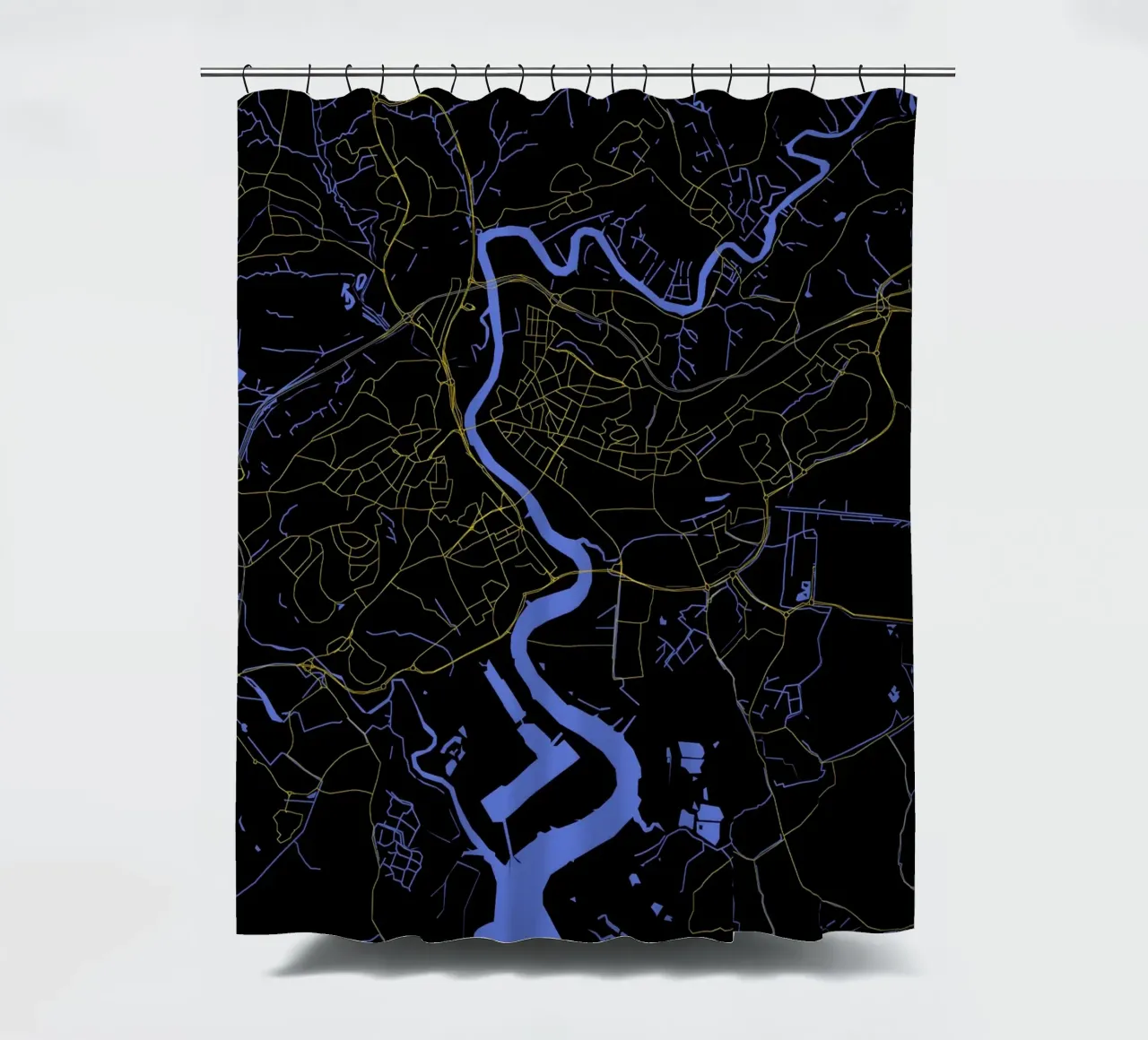 Mappa della città di Newport Regno Unito nero e oro tenda da doccia da Cartographers Library