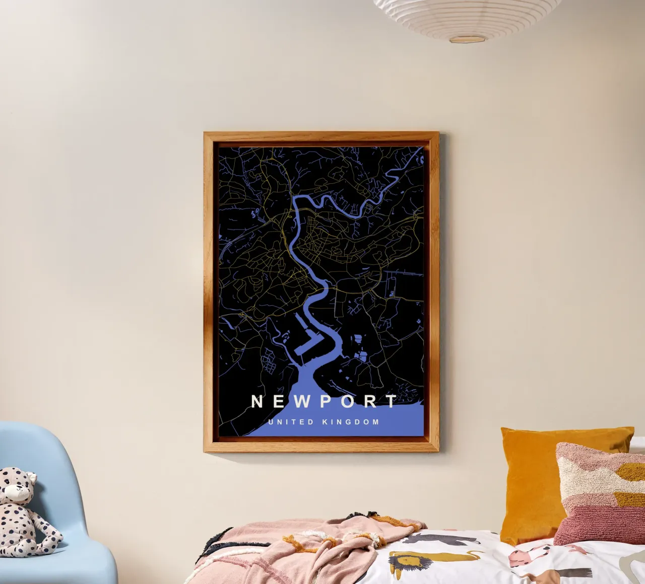 Mappa della città di Newport Regno Unito nero e oro alluminio dibond da Cartographers Library