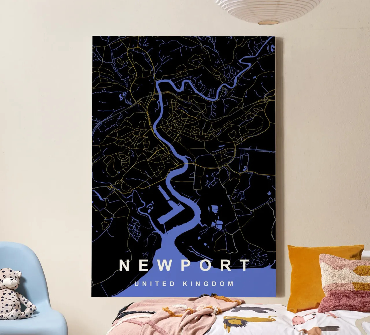 Mappa della città di Newport Regno Unito nero e oro tela da Cartographers Library