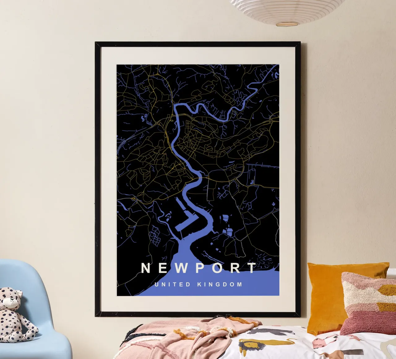 Mappa della città di Newport Regno Unito nero e oro carta hahnemühle da Cartographers Library