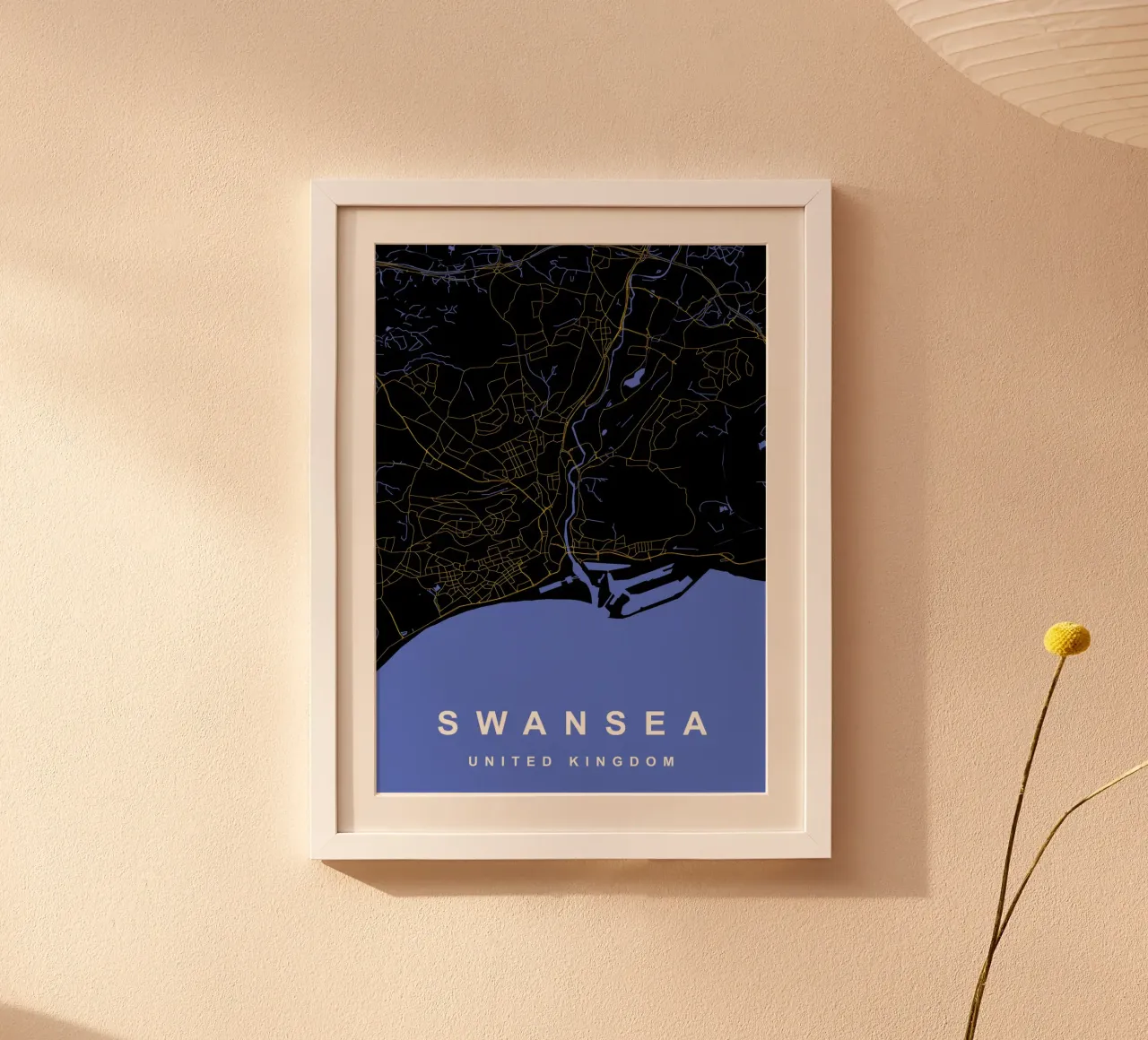Mappa della città di Swansea Regno Unito nero e oro poster da Cartographers Library