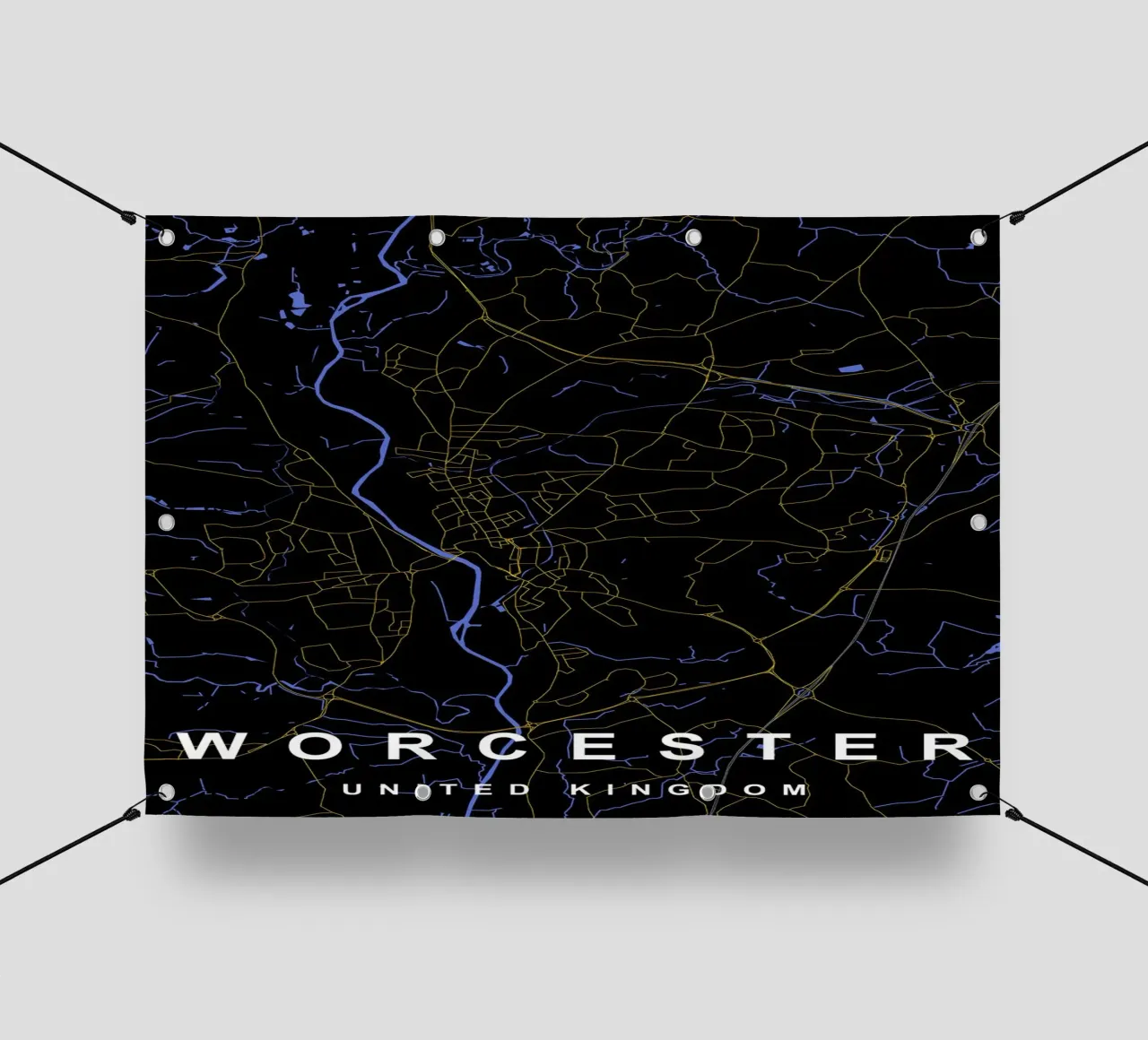 Mappa della città di Worcester Regno Unito nero e oro telo in pvc da Cartographers Library