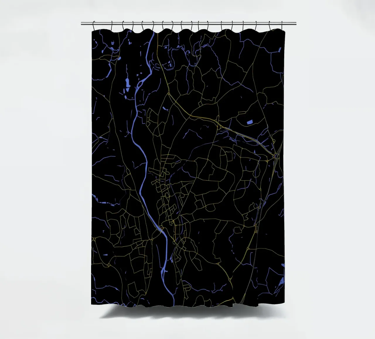 Mappa della città di Worcester Regno Unito nero e oro tenda da doccia da Cartographers Library