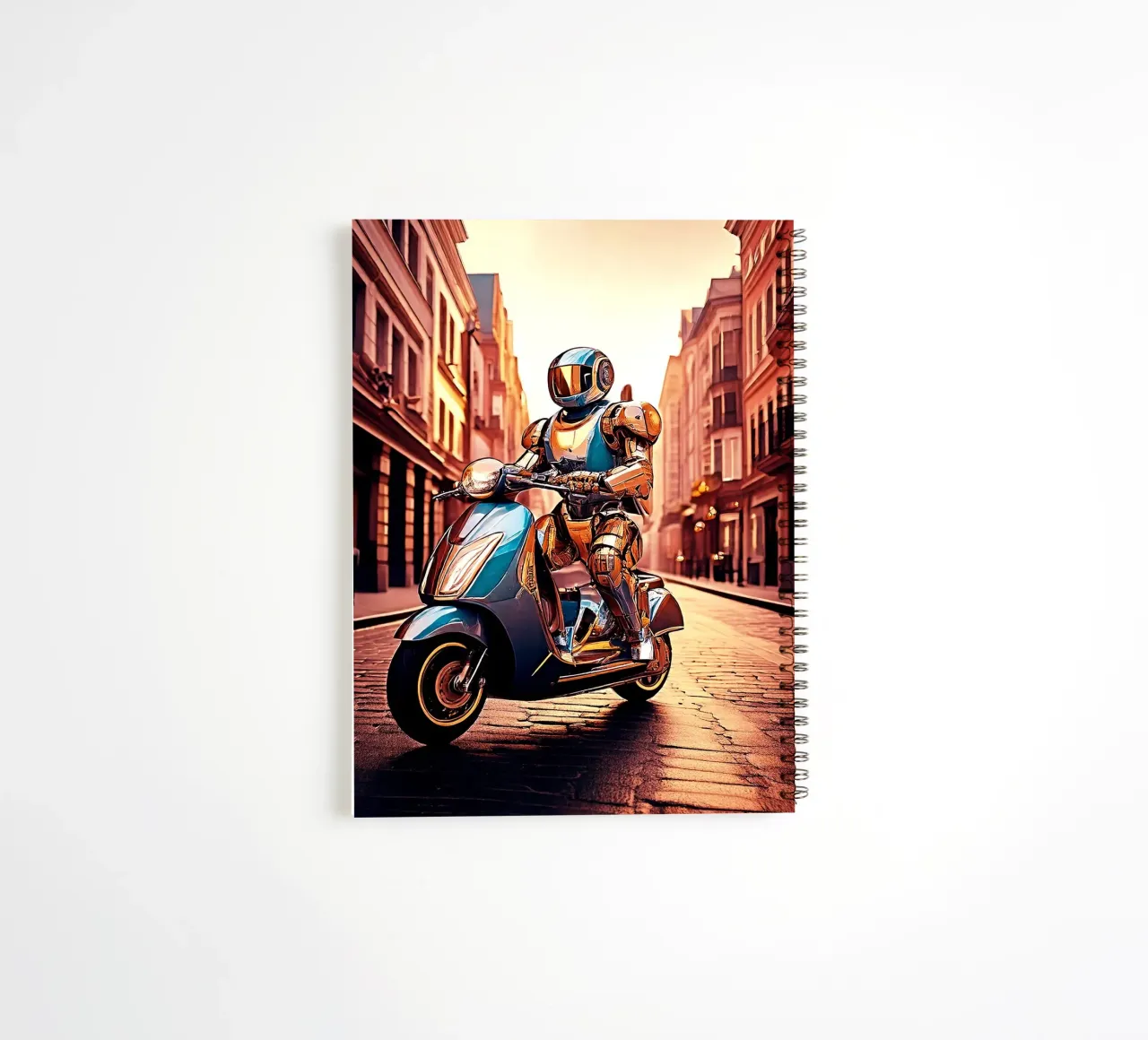 Robot en Scooter. Rouge. spiral notebook by Thierry vobmann photography