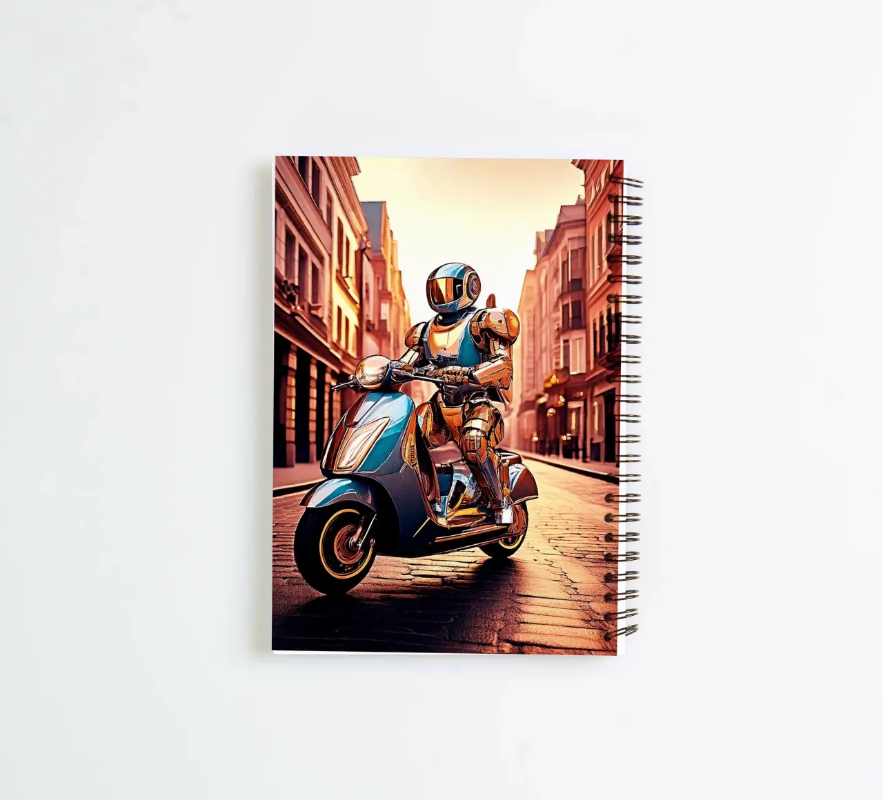 Robot en Scooter. Rouge. spiral notebook by Thierry vobmann photography