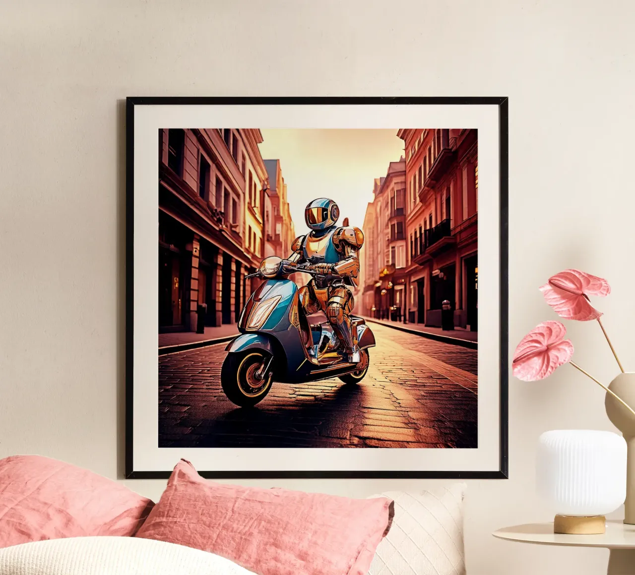 Robot en Scooter. Rouge. carta hahnemühle da Thierry vobmann photography