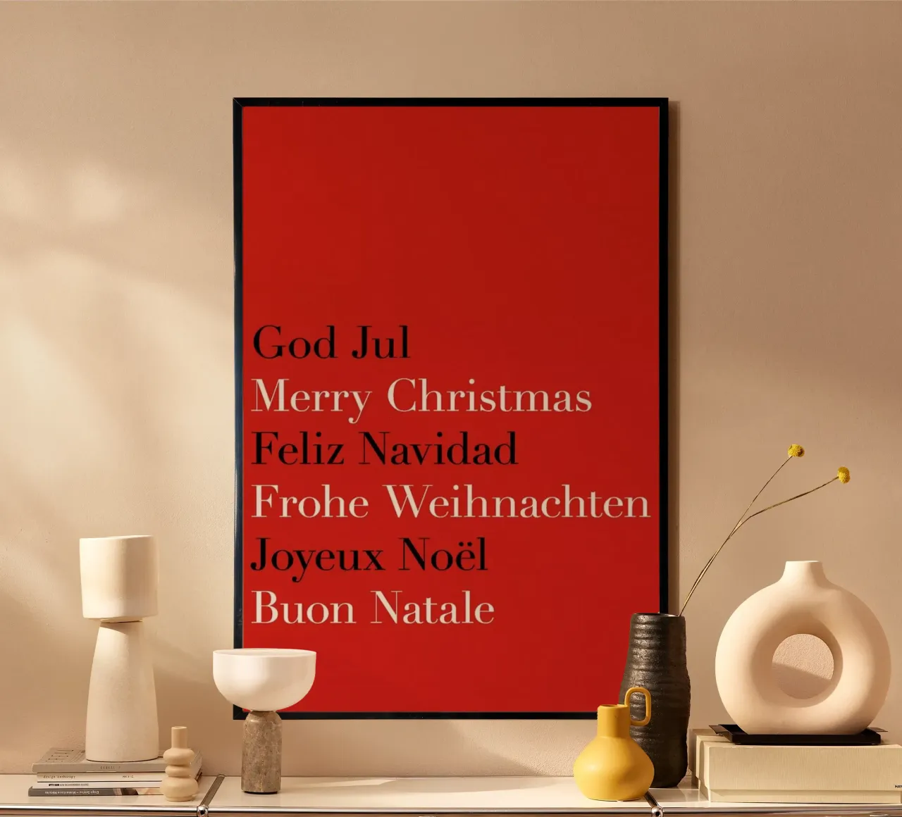 Strict Christmas Greetings poster con telaio in alluminio da Bo Lundberg