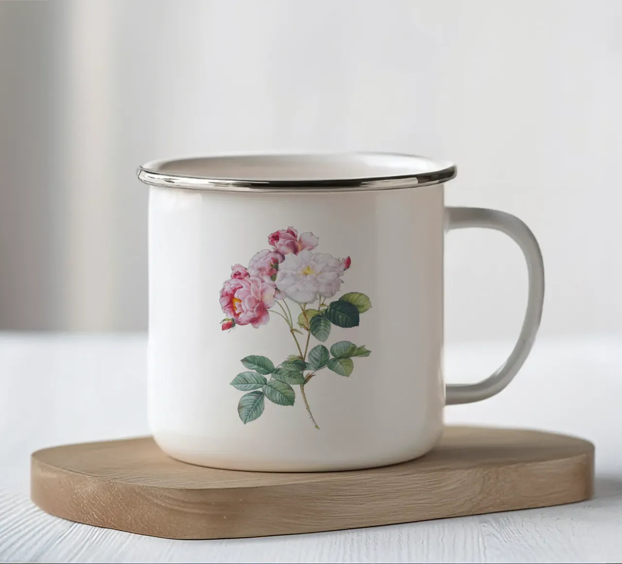 Pink Rose Botanical illustration tazza in smalto da Pretty Flowers Vintage Botanicals