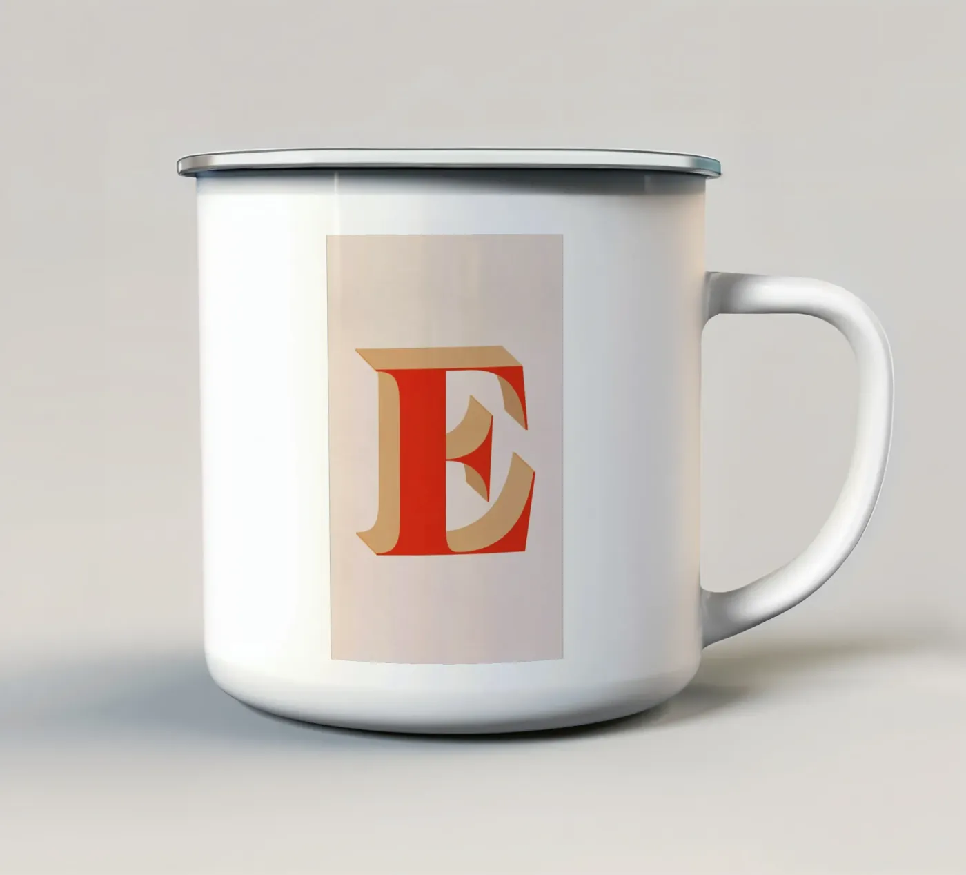 Red E enamel mug by daylight design studio