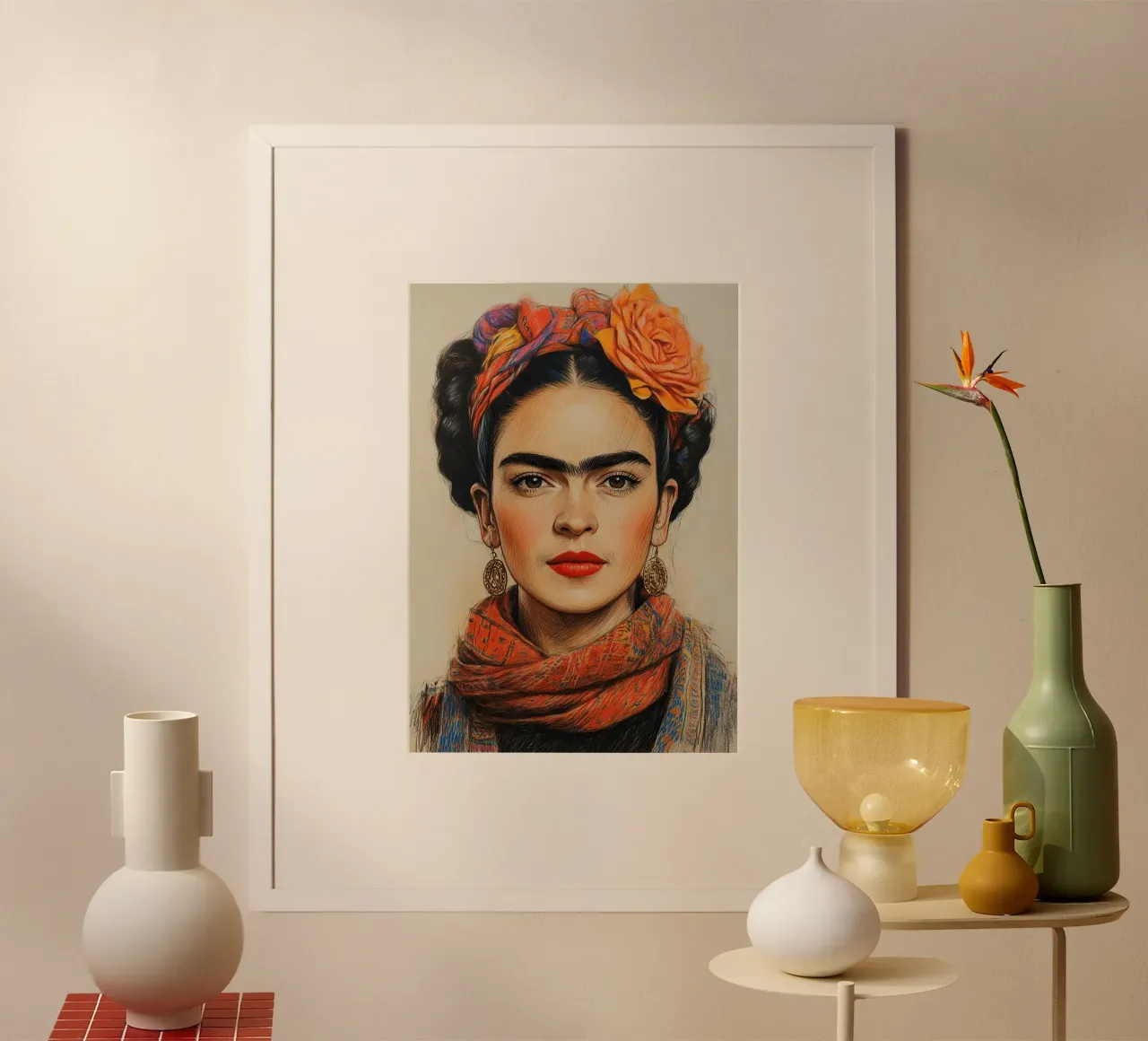 Frida Kahlo "L'abbraccio della Terra poster con telaio in plastica da Fantasias Florales